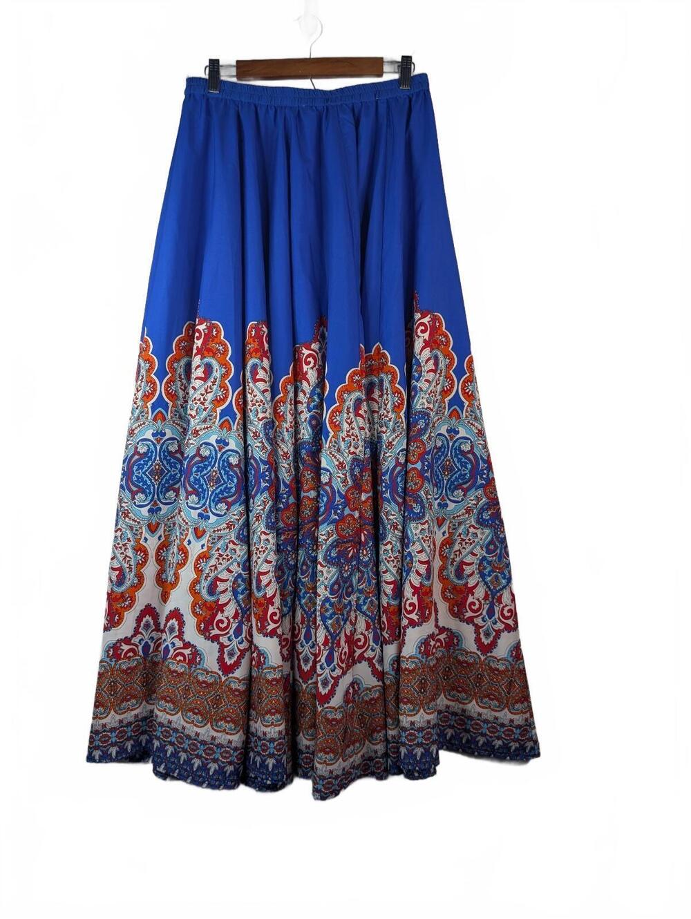 Cupio Vibrant Royal Blue Bohemian Maxi Skirt with Paisley Border Size L/XL